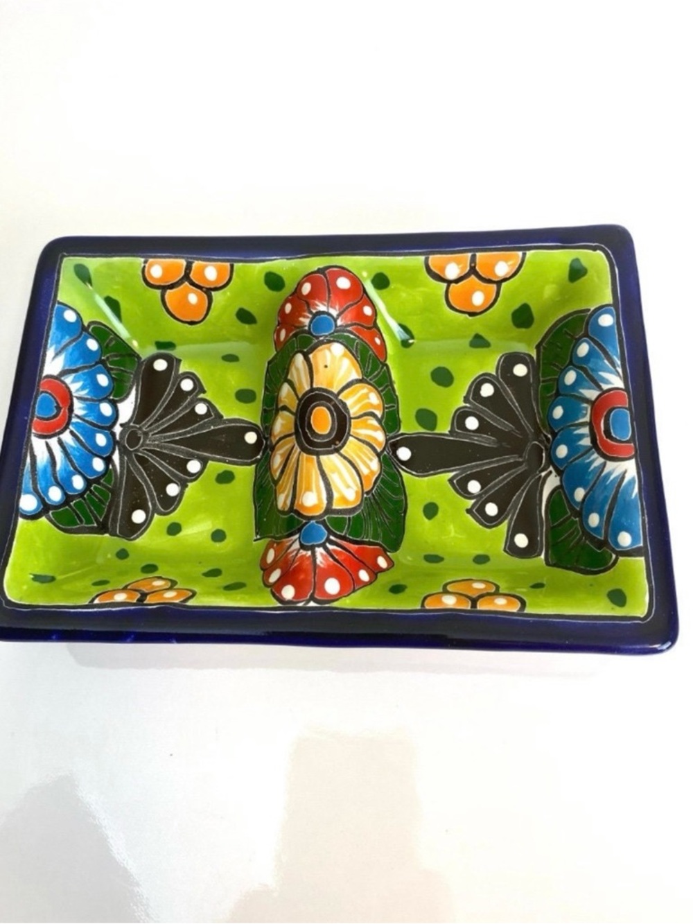 Talavera Hand Painted Mexican Folk Art Divided Dish, Made in Mexico